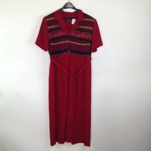 MHM Melissa Harper Dress Women 14 Red Short Sleeve V-Neck Waist Tie Vintage
